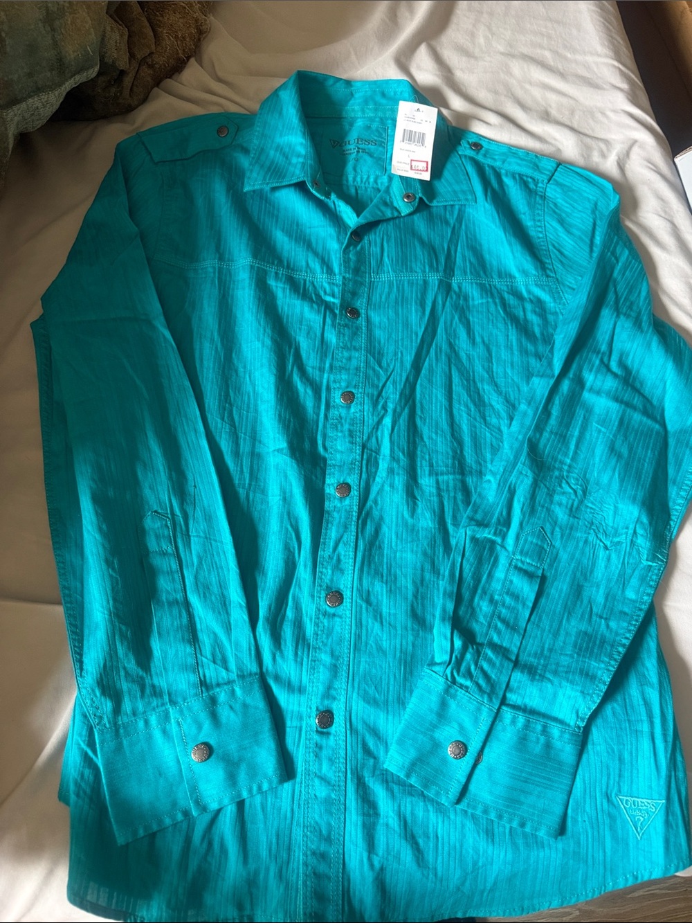 Guess by Marciano Men's Bright Teal Button-Front Shirt Jacket